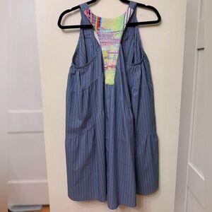 Koch x Anthropologie XS Oversized Racer Back Boho Dress w Colorful Embroidery